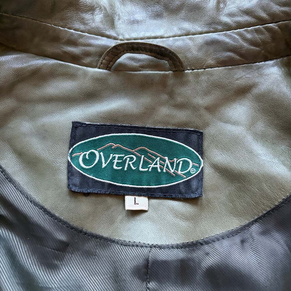 Overland Vintage Genuine Leather Buttoned Earthy Olive Green Blazer Jacket Sz L - Picture 7 of 10